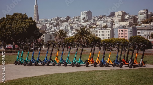 Wallpaper Mural Lined Scooters in Urban Park Setting Torontodigital.ca