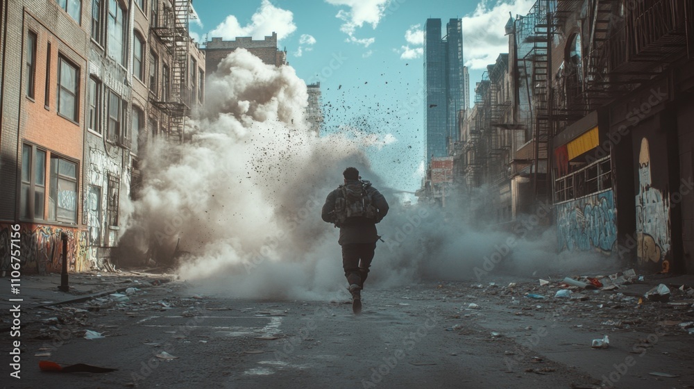 Obraz premium Cinematic high-angle view of New York City destruction with vibrant colors
