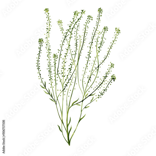 Shepherd s Pier Kapsella bursa-pastoris, a plant with small flowers and leaves on a thin stem. Field wild plant. Watercolor illustration photo