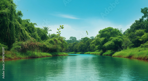 A tranquil river scene surr...