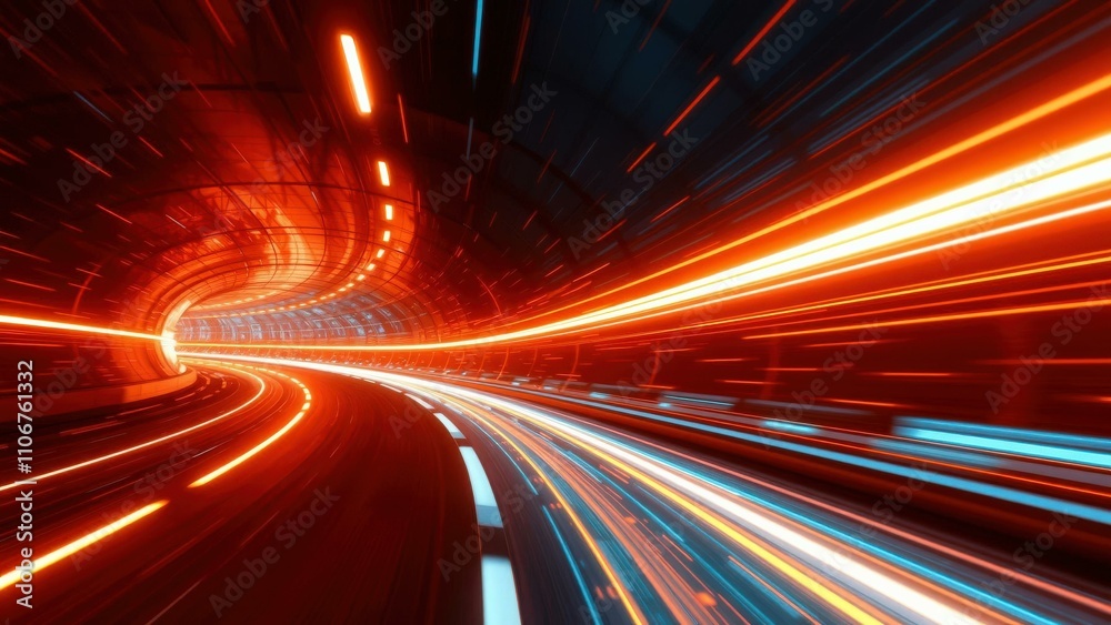 Obraz premium Experience the Thrill of Speed: Dynamic Tunnel Lights Create a Mesmerizing Night Drive