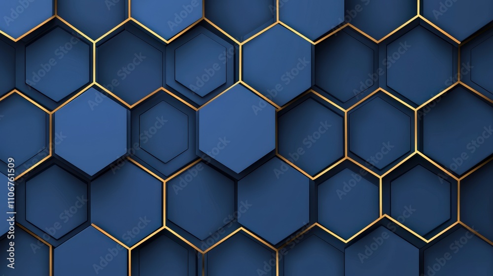 Abstract Blue Hexagon Geometric Pattern Background with Gold Accents Abstract Blue Hexagon Geometric Pattern Background with Gold Accents