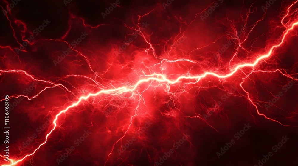 Fototapeta premium Abstract depiction of red lightning bolts against a dark background.