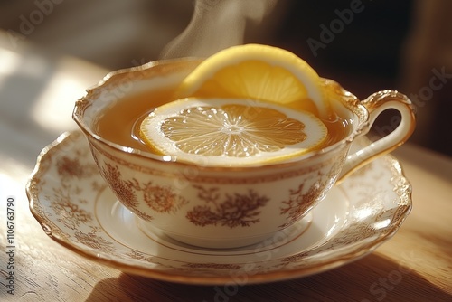 Warm Lemon Tea in a Porcelain Cup