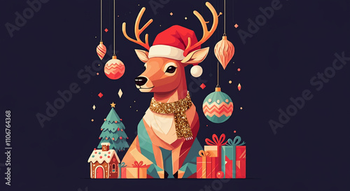 A festive reindeer adorned ...