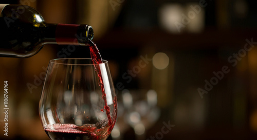 A wine bottle pouring red w...