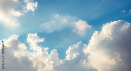 Bright blue sky dotted with...