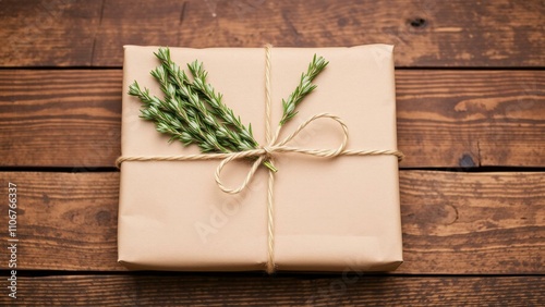 Elegant Gift Wrapping Inspiration for Holidays and Special Occasions, Featuring Natural Greenery and Rustic Charm on Wooden Background