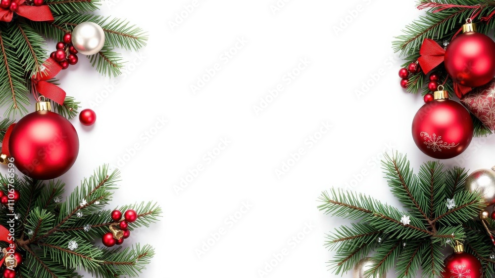 Brighten Your Holidays with Festive Christmas Decorations: Red Ornaments and Pine Branches Create a Warm and Joyful Atmosphere Brighten Your Holidays with Festive Christmas Decorations: Red Ornaments and Pine Branches Create a Warm and Joyful Atmosphere