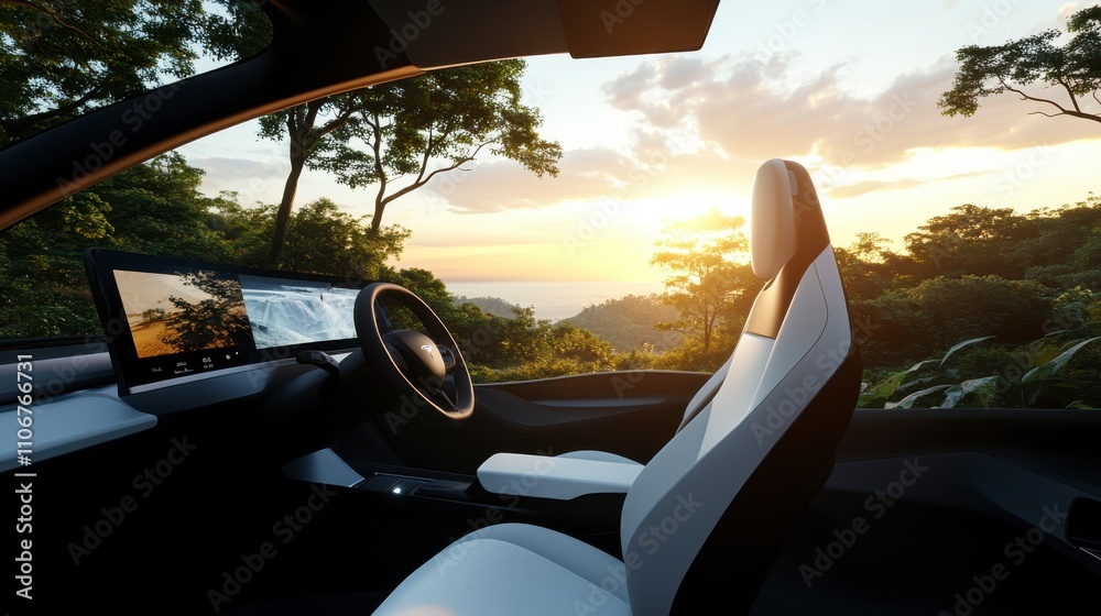 Fototapeta premium Modern EV Interior with Soft Evening Lighting