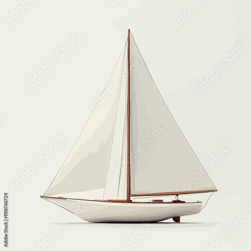 Sailboat on a white background. 3d render. Side view..eps