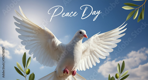A white dove spreading its ...