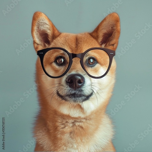 Image of a Shiba Inu Dog Wearing Glasses