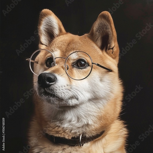 Image of a Shiba Inu Dog Wearing Glasses