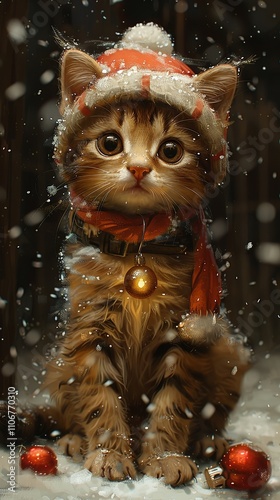 Super cute and lovely Christmas kitten