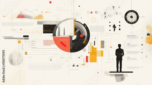Abstract business infographic with data visualization and a businessman.