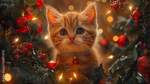 Super cute and lovely Christmas kitten