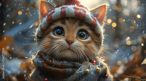 Super cute and lovely Christmas kitten