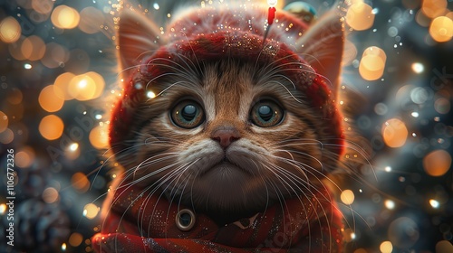 Super cute and lovely Christmas kitten