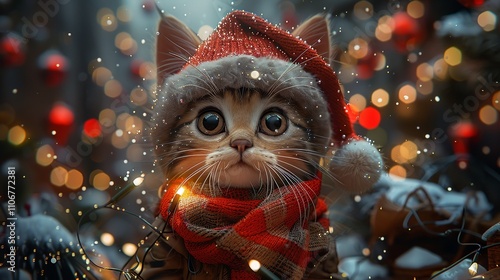 Super cute and lovely Christmas kitten