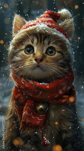 Super cute and lovely Christmas kitten