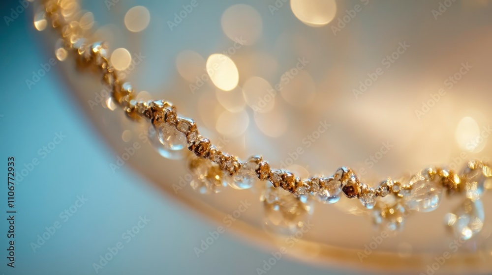 Close-Up of Elegant Gold and Crystal Beads with Reflections in Soft Focus, Creating a Stunning Background for Jewelry and Decorative Designs Close-Up of Elegant Gold and Crystal Beads with Reflections in Soft Focus, Creating a Stunning Background for Jewelry and Decorative Designs