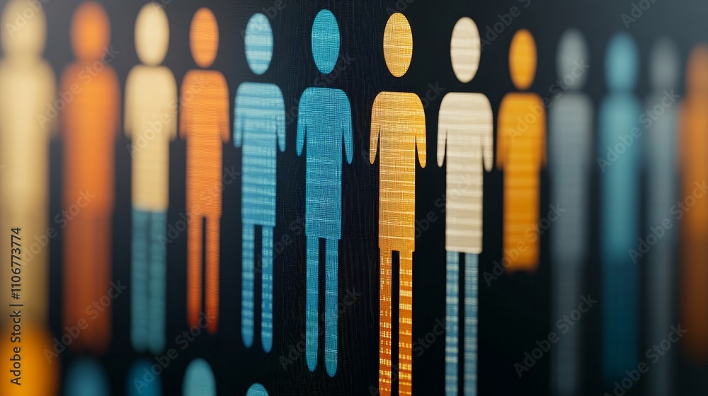 Bar chart infographic with glowing human shapes, depicting data analytics, demographic studies, and statistical visualizations in a modern technology theme Bar chart infographic with glowing human shapes, depicting data analytics, demographic studies, and statistical visualizations in a modern technology theme
