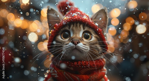 Super cute and lovely Christmas kitten