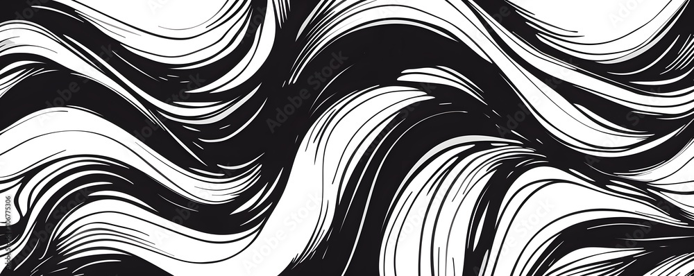 Fototapeta premium Abstract Black And White Wavy Line Art Design