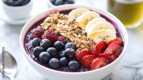 Wallpaper Mural A vibrant acai bowl topped with fresh berries, sliced banana, granola Torontodigital.ca
