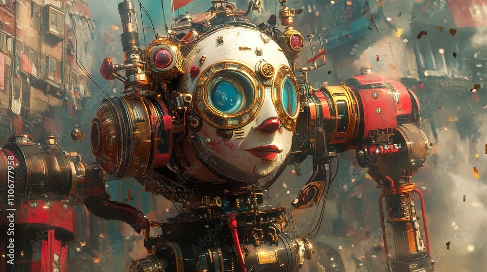 Steampunk Robot in Cyberpunk City: Digital Fantasy Art Steampunk Robot in Cyberpunk City: Digital Fantasy Art