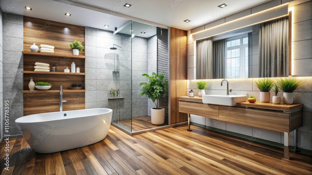 Modern Bathroom Design with White Walls and Grey Tiles - Stylish and Functional Urban Exploration Photography Modern Bathroom Design with White Walls and Grey Tiles - Stylish and Functional Urban Exploration Photography