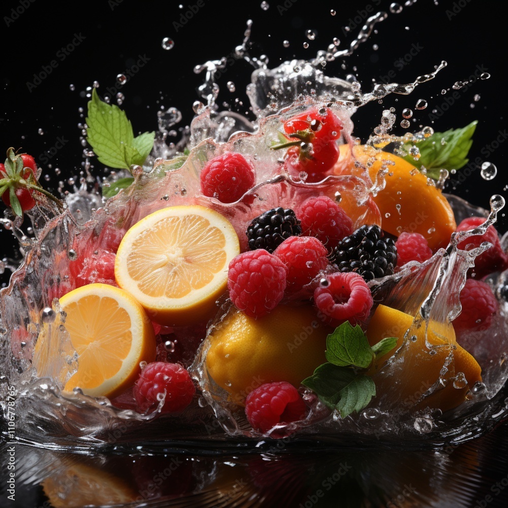 Splash Fruits Images with black background Splash Fruits Images with black background