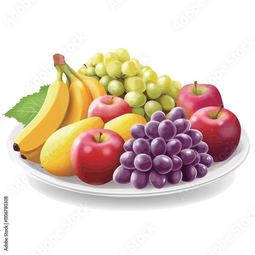 Vector illustration of fresh fruits on a plate isolated on white background..eps