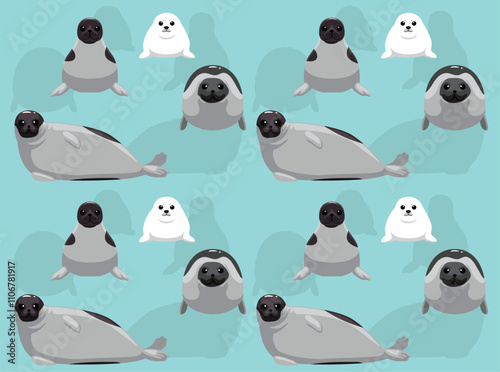 Harp Seal Cute Cartoon Character Seamless Wallpaper Background