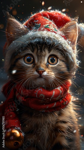 Super cute and lovely Christmas kitten