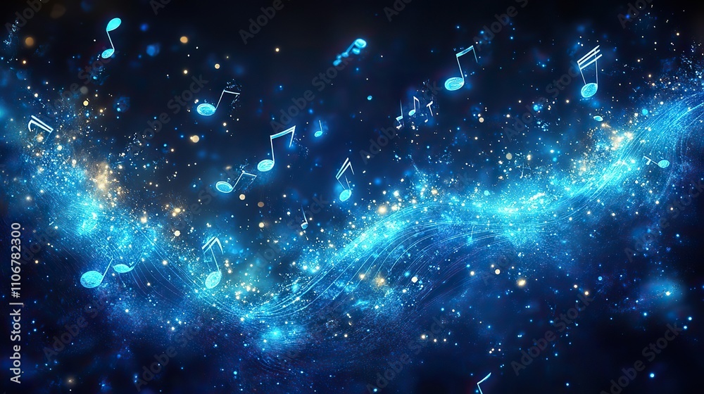 A blue background with musical notes and white lines creates a simple and elegant design with a musical theme A blue background with musical notes and white lines creates a simple and elegant design with a musical theme