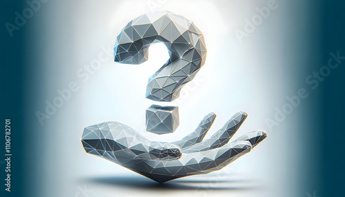  Icon A stylized, low poly question mark floating above an outstretched hand, with angular facets and a sl1 photo