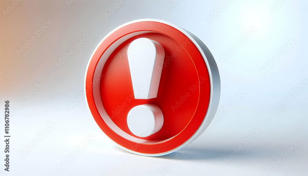 Icon A 3D white exclamation mark inside a red circle, isolated on a crisp white background, symbolizing w4 Icon A 3D white exclamation mark inside a red circle, isolated on a crisp white background, symbolizing w4