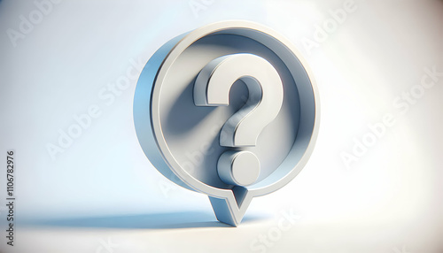  Icon A 3D rendering of a question mark inside a speech bubble on a white background, isolated with sharp 4