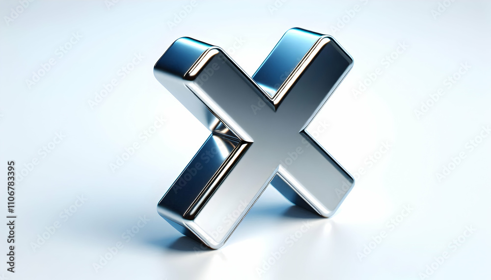 Icon A 3D chrome-effect cancel cross icon with a silver shine, isolated on a white background, conveying 3 Icon A 3D chrome-effect cancel cross icon with a silver shine, isolated on a white background, conveying 3