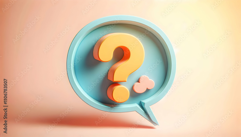 Icon 3D question mark inside a speech bubble on a pastel-colored background, with a playful, creative fee2 Icon 3D question mark inside a speech bubble on a pastel-colored background, with a playful, creative fee2