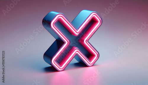  Icon A 3D cancel cross symbol with neon pink glowing edges, isolated on a white background, signaling clo1