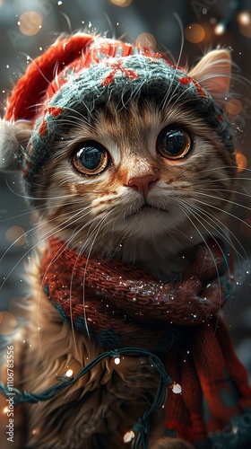 Super cute and lovely Christmas kitten
