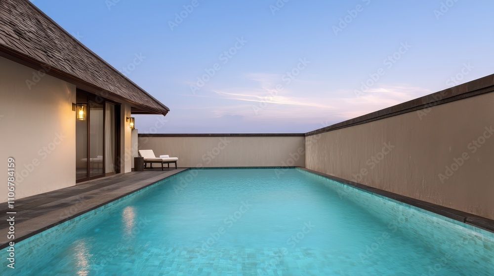 Fototapeta premium Luxury Villa Private Pool Rooftop Oasis Sunset View