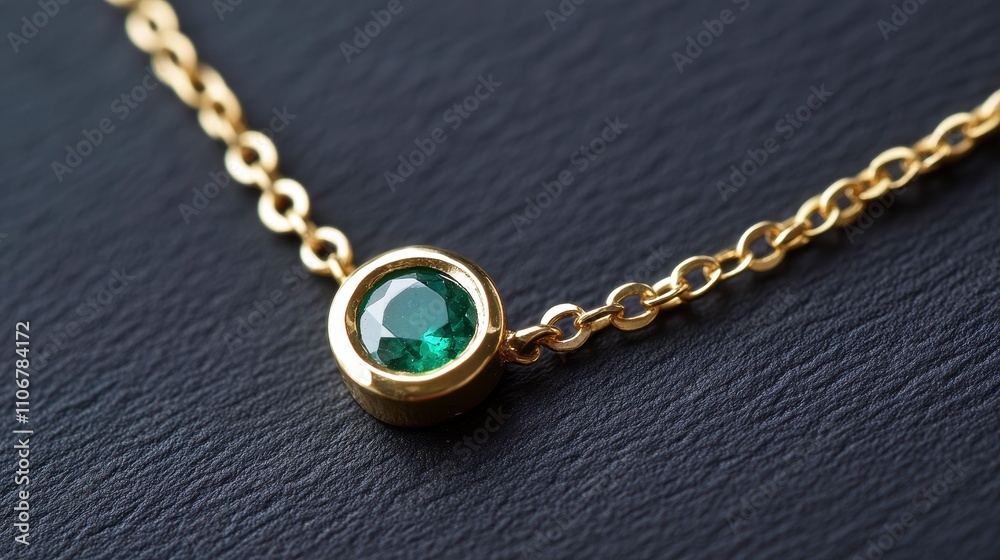 Elegant Gold Necklace with Green Emerald Pendant on Dark Background, Showcasing Fine Jewelry Craftsmanship and Sophisticated Style in Accessory Design Elegant Gold Necklace with Green Emerald Pendant on Dark Background, Showcasing Fine Jewelry Craftsmanship and Sophisticated Style in Accessory Design