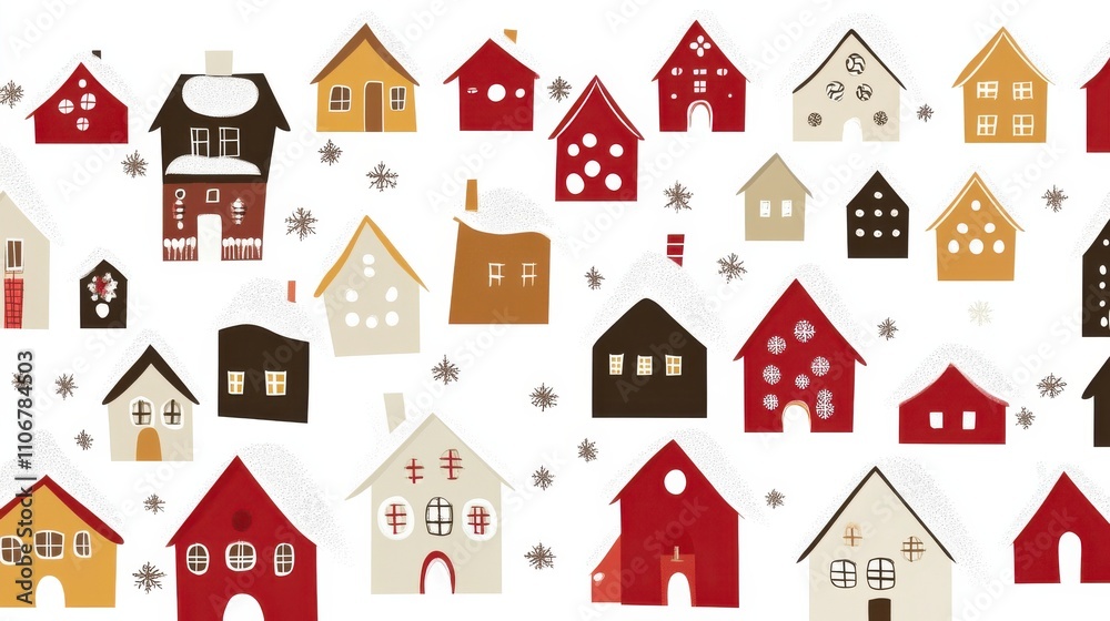 Cozy Village Scene with Snowy Roofs and Colorful Houses Cozy Village Scene with Snowy Roofs and Colorful Houses