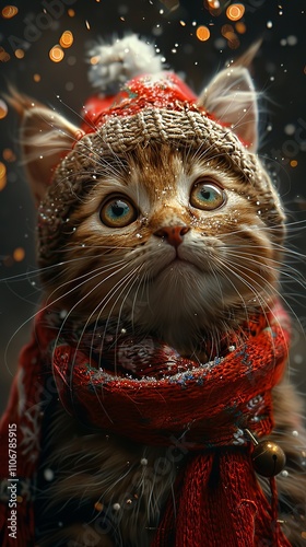 Super cute and lovely Christmas kitten
