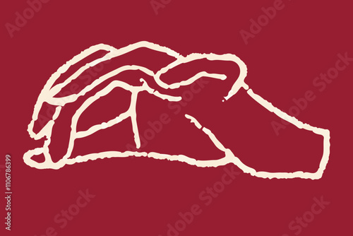 Hand drawn pencil sketch of hand keeping something carefully by two fingers. Vector icon isolated on red