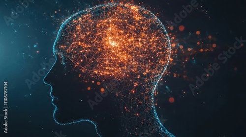 A human head silhouette with a glowing maze of thoughts and neural connections inside, representing the subconscious mind.